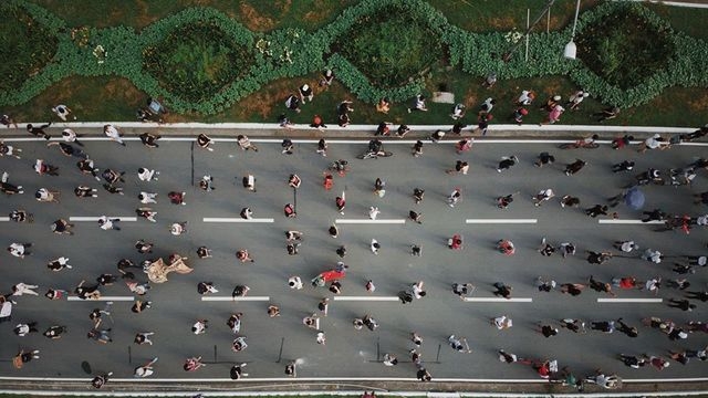 Protesters observe physical distancing during the anti-terror bill rallies on June 4, 2020.
