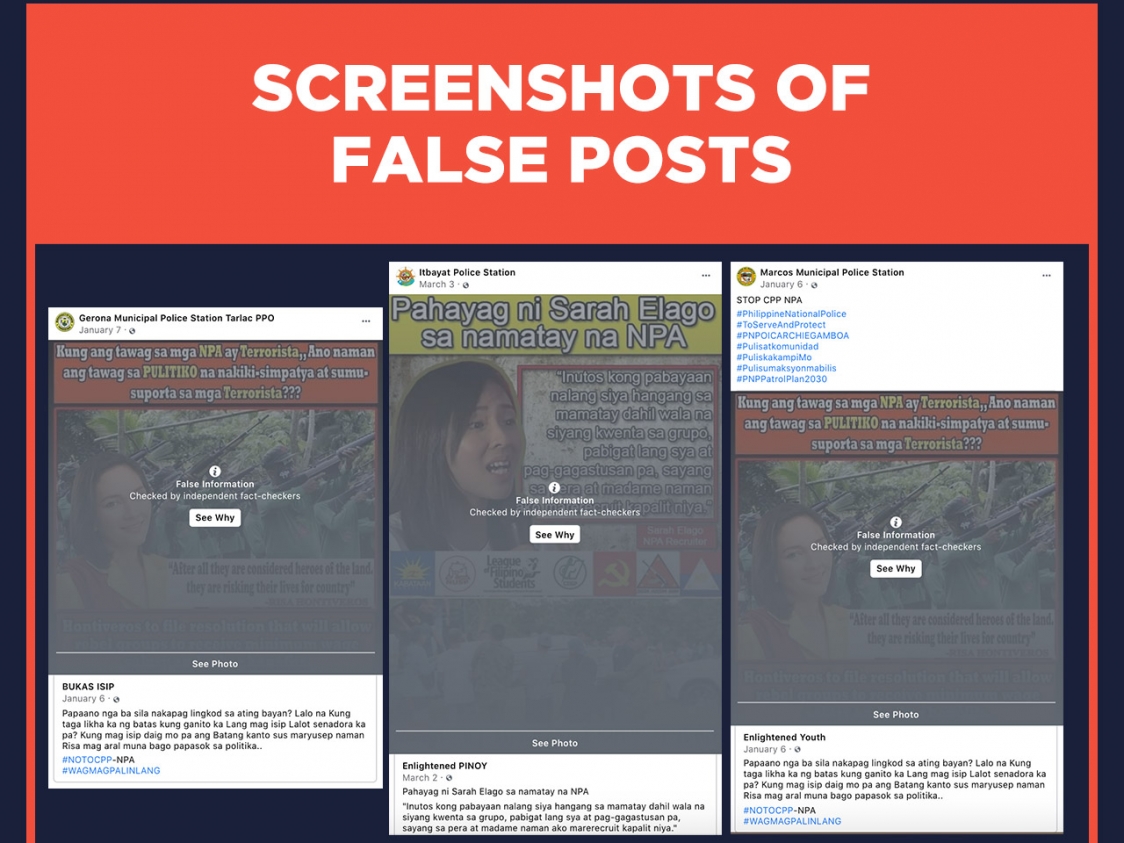 Screenshots of false posts