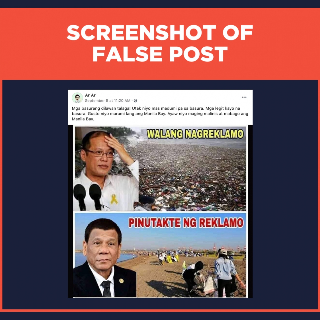 Screenshot of false post Photo of Manila Bay during Aquino term