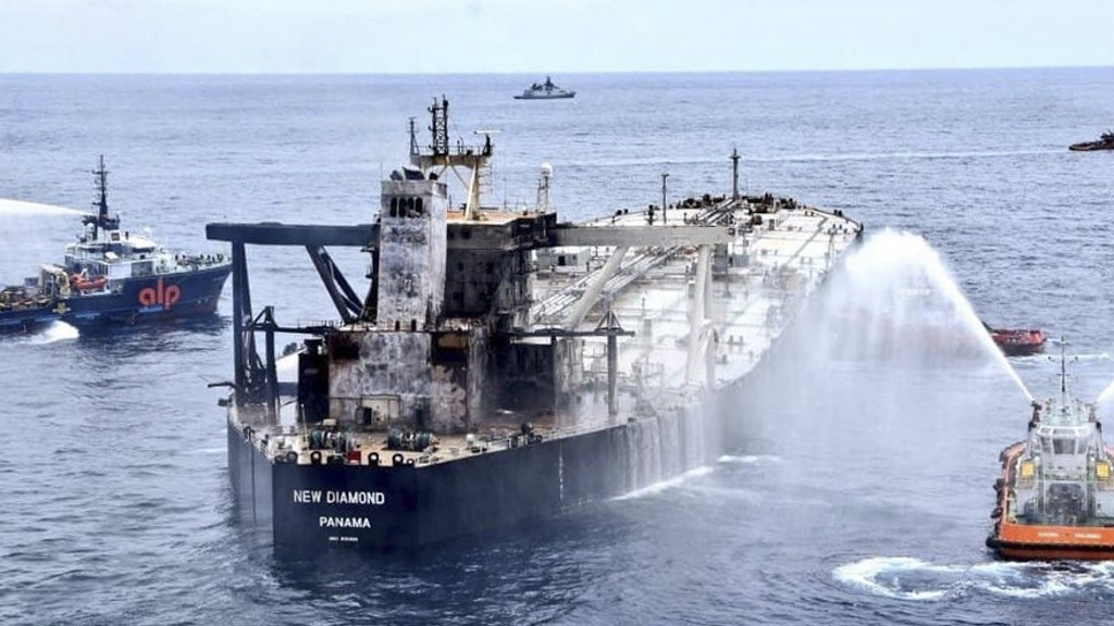 Sri Lanka navy plugs fuel leak on fire-stricken tanker