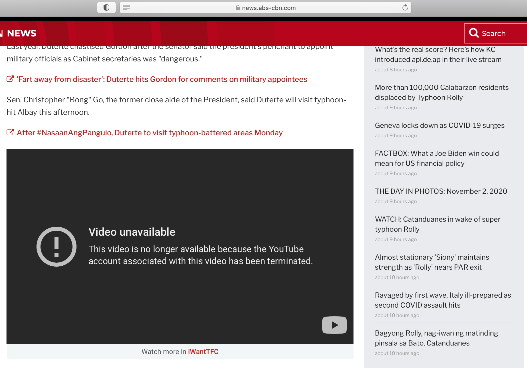 ABSCBN News’ YouTube channel down, account 'terminated'