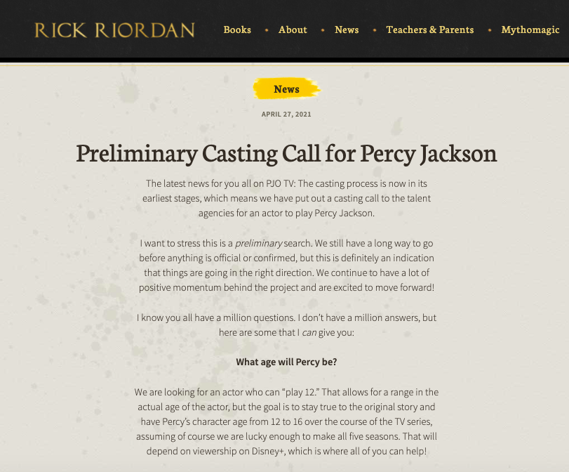 Disney opens casting call for 'Percy Jackson' reboot