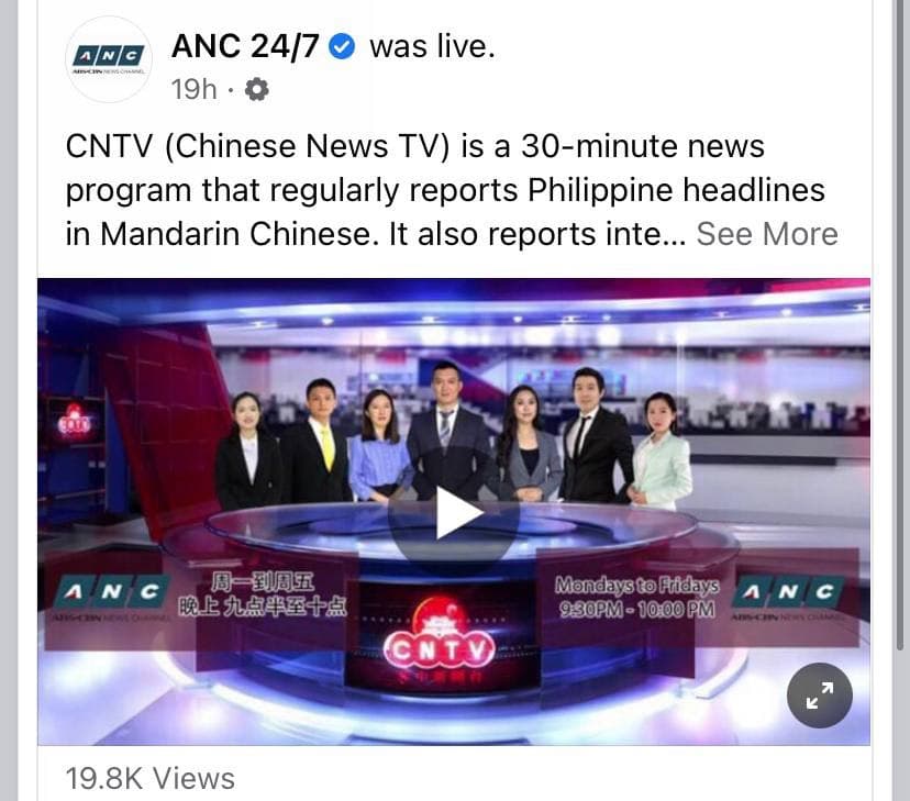 Chinese News TV disiarkan di Saluran Berita ABS-CBN