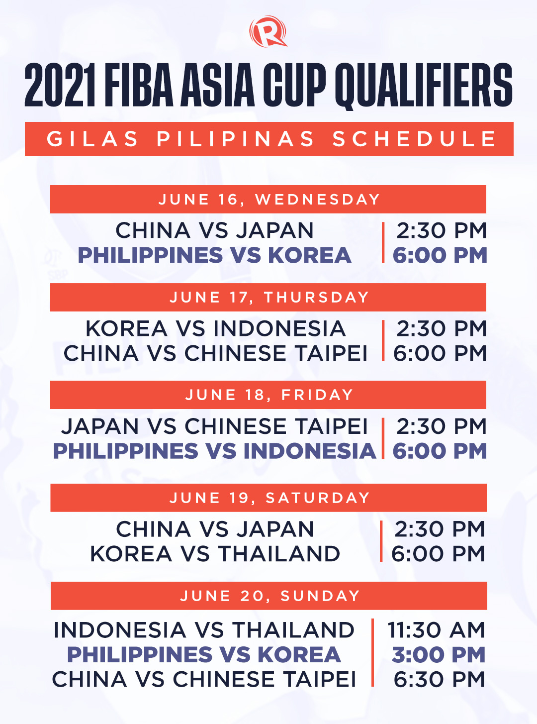 SCHEDULE Gilas Pilipinas at FIBA Asia Cup Qualifiers