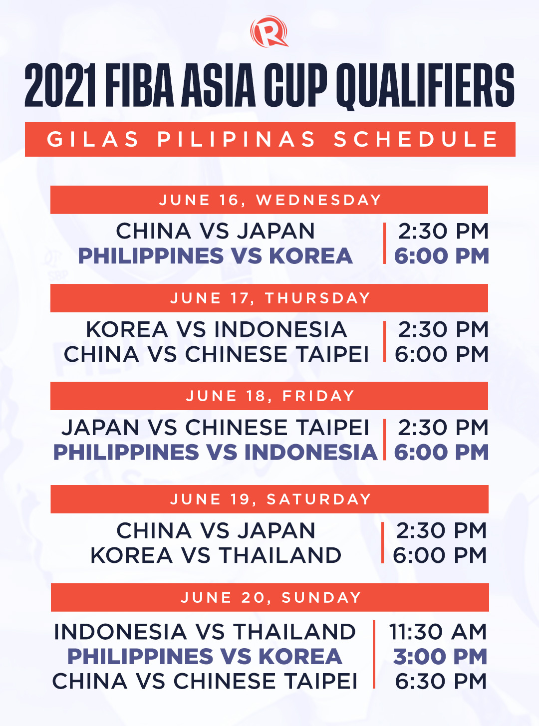 Gilas Pilipinas Schedule For Fiba Asia Cup 2021 Qualifiers 