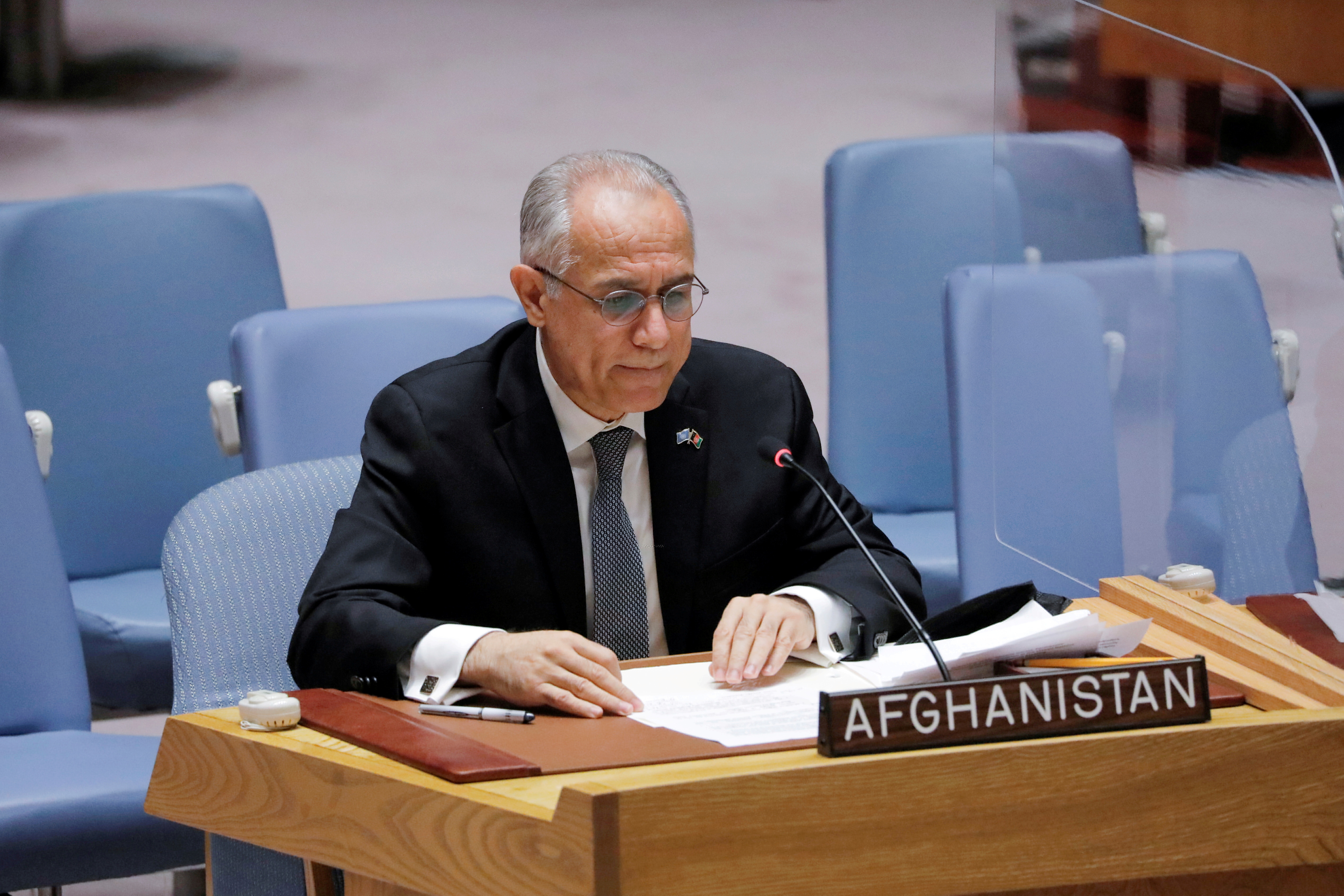 FILE PHOTO: Afghanistan's U.N. ambassador Ghulam Isaczai addresses the United Nations Security Council