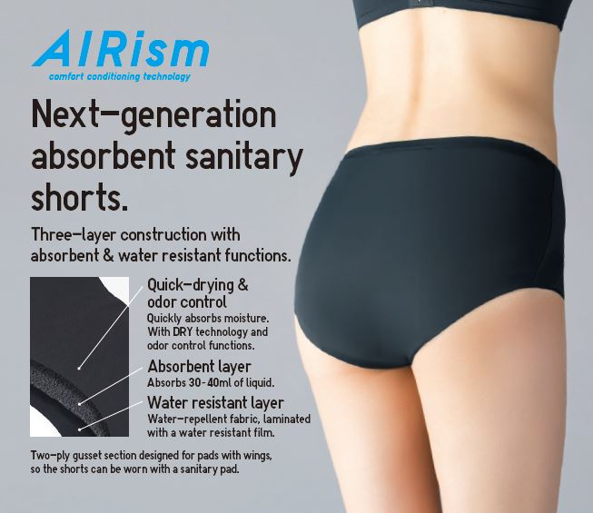 WOMEN'S AIRISM ABSORBENT SANITARY SHORTS (HIGH RISE BRIEFS