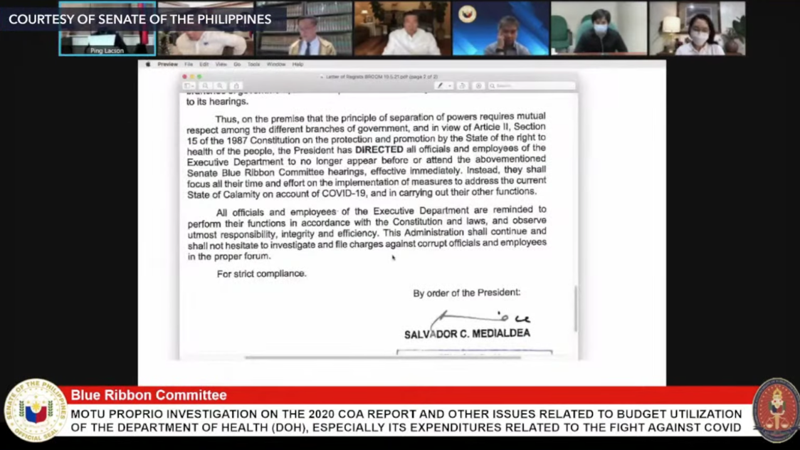 'Blatantly unconstitutional': Executive officials obey Duterte memo, ignore Senate hearing - Vimarsana News