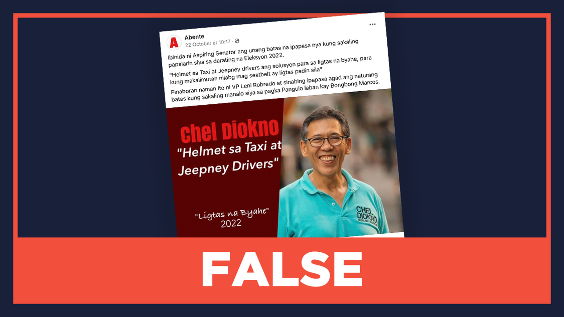 FALSE: Chel Diokno wants taxi, jeepney drivers to wear helmets - Vimarsana News