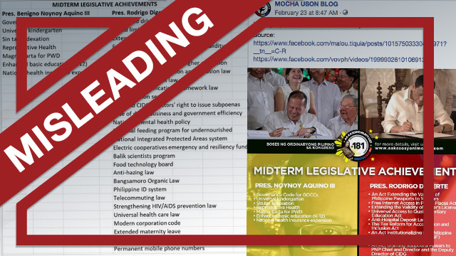 Misleading Midterm Legislative Achievements Of Aquino Duterte