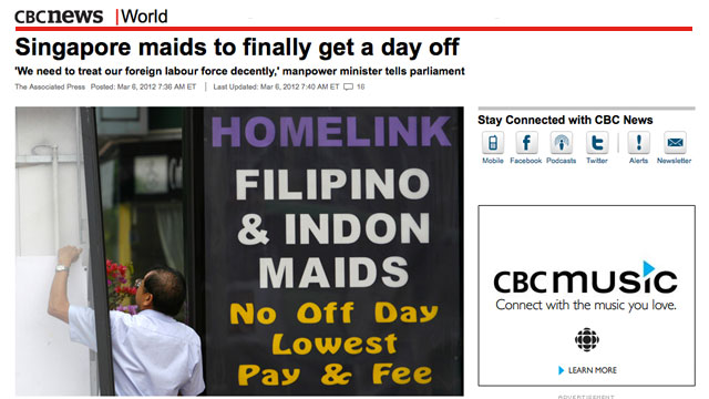 Pinoy Maids In Singapore To Get Day Off